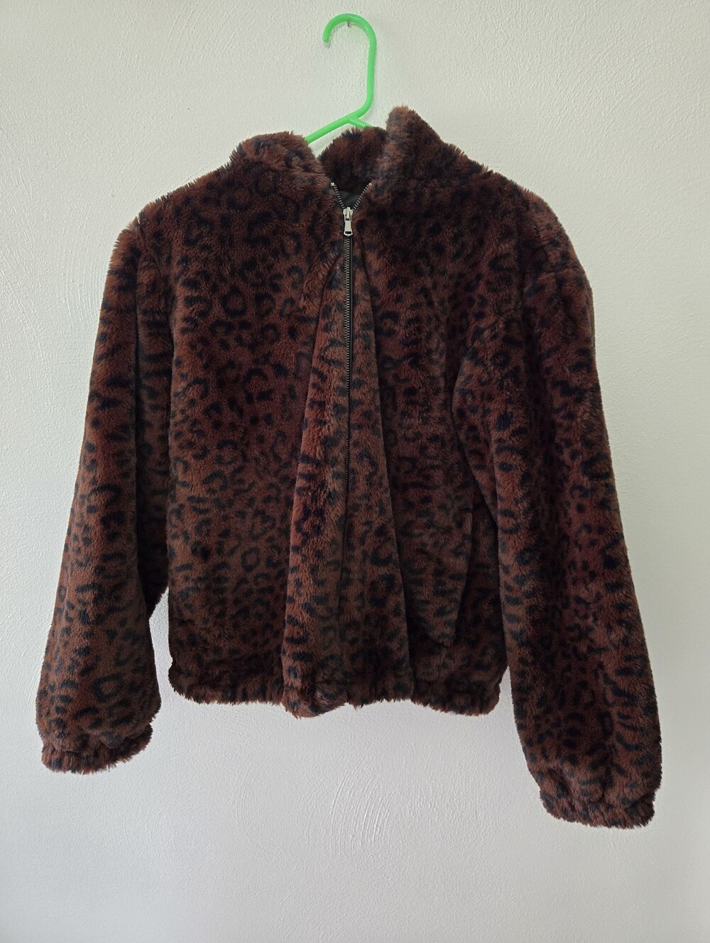 Nine West Faux Fur Leopard Print Hooded Jacket